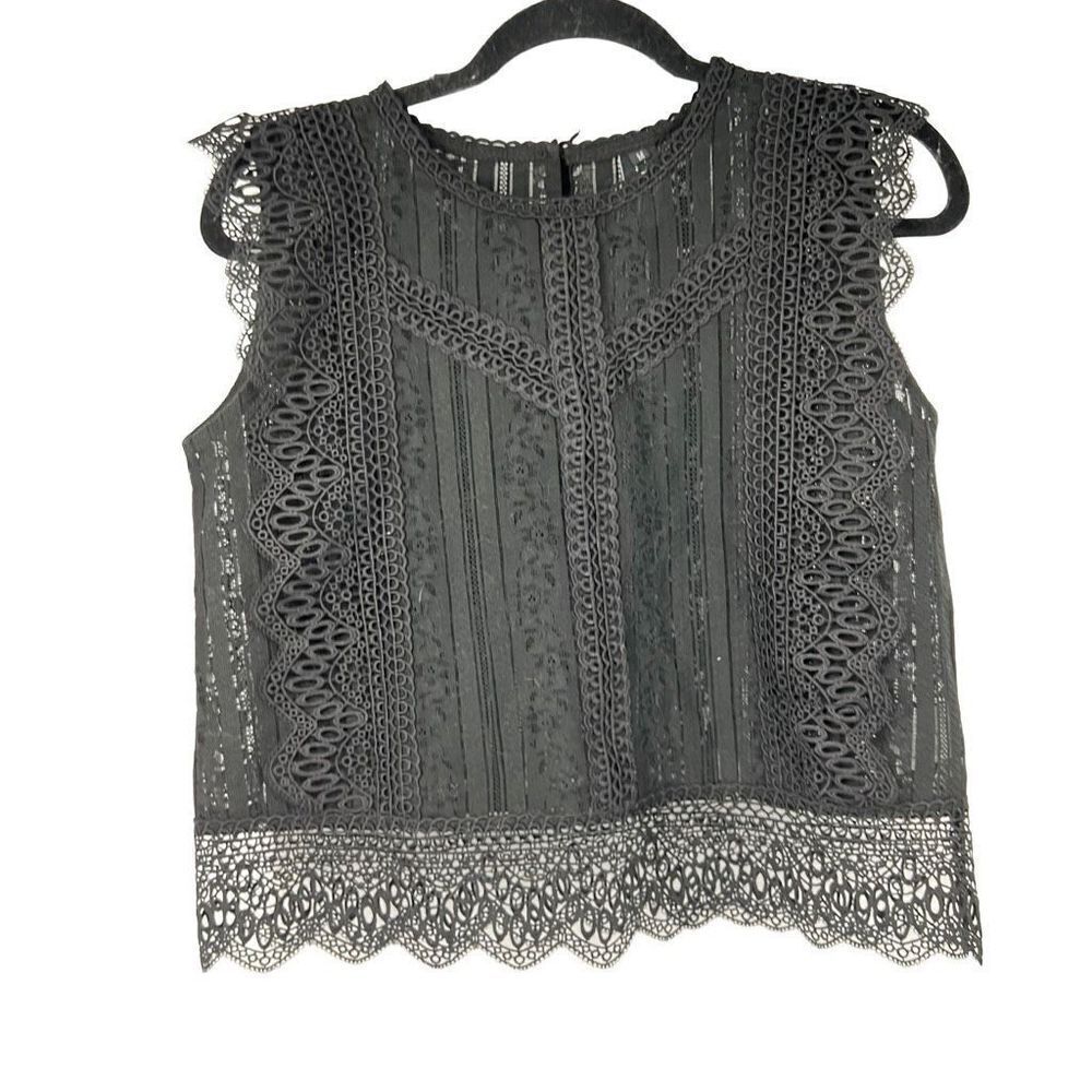 ChicWish Black Lace‎ Crochet Trim Flutter Sleeve Top Womens M